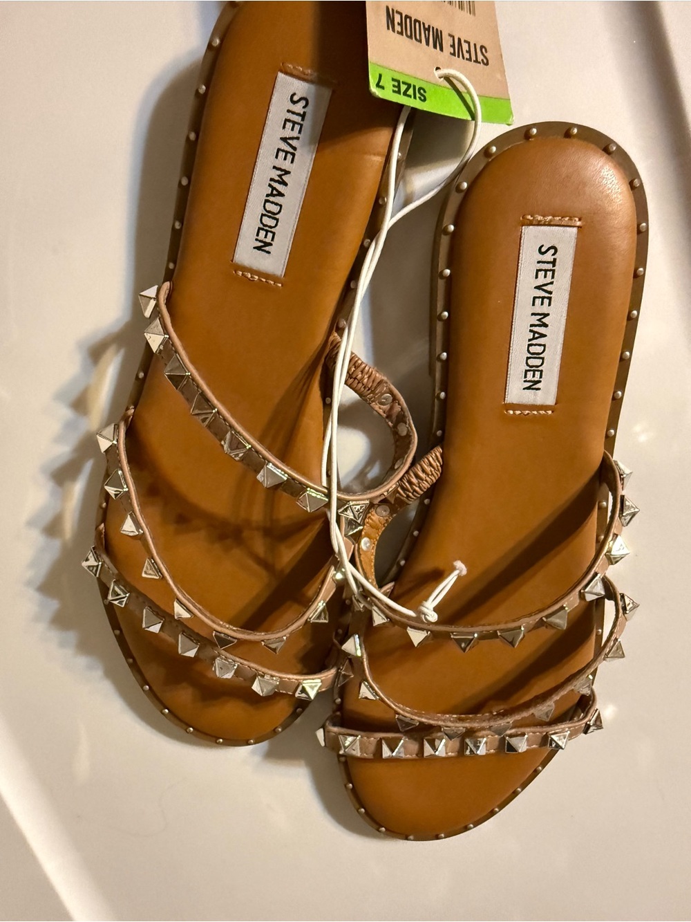 Steve Madden Tan Studded Strappy Slide Sandals